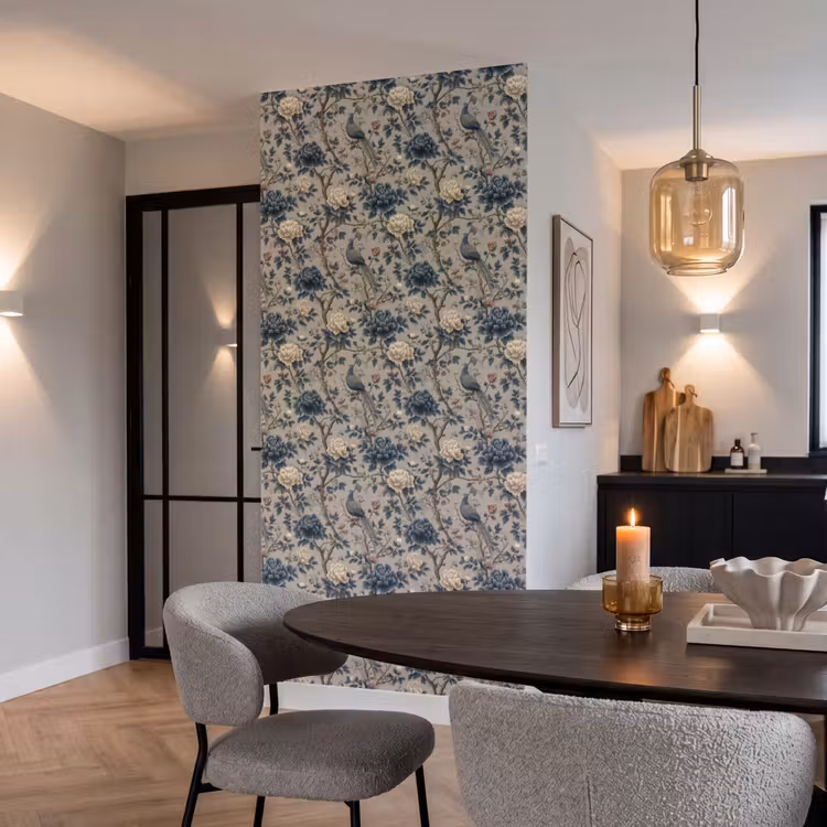 Behang - Pauw - Bloemen - Blauw β 5