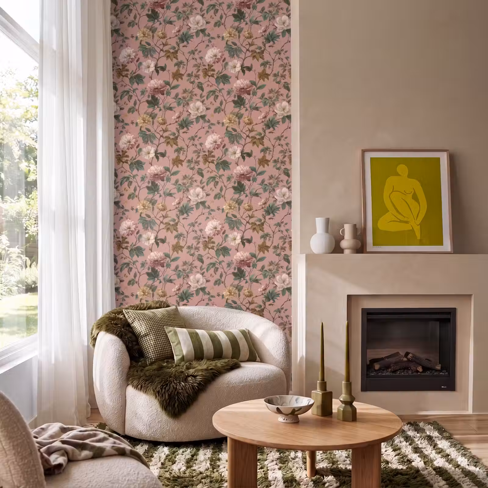 Behang - Bloemen - Klassiek - Roze — 1