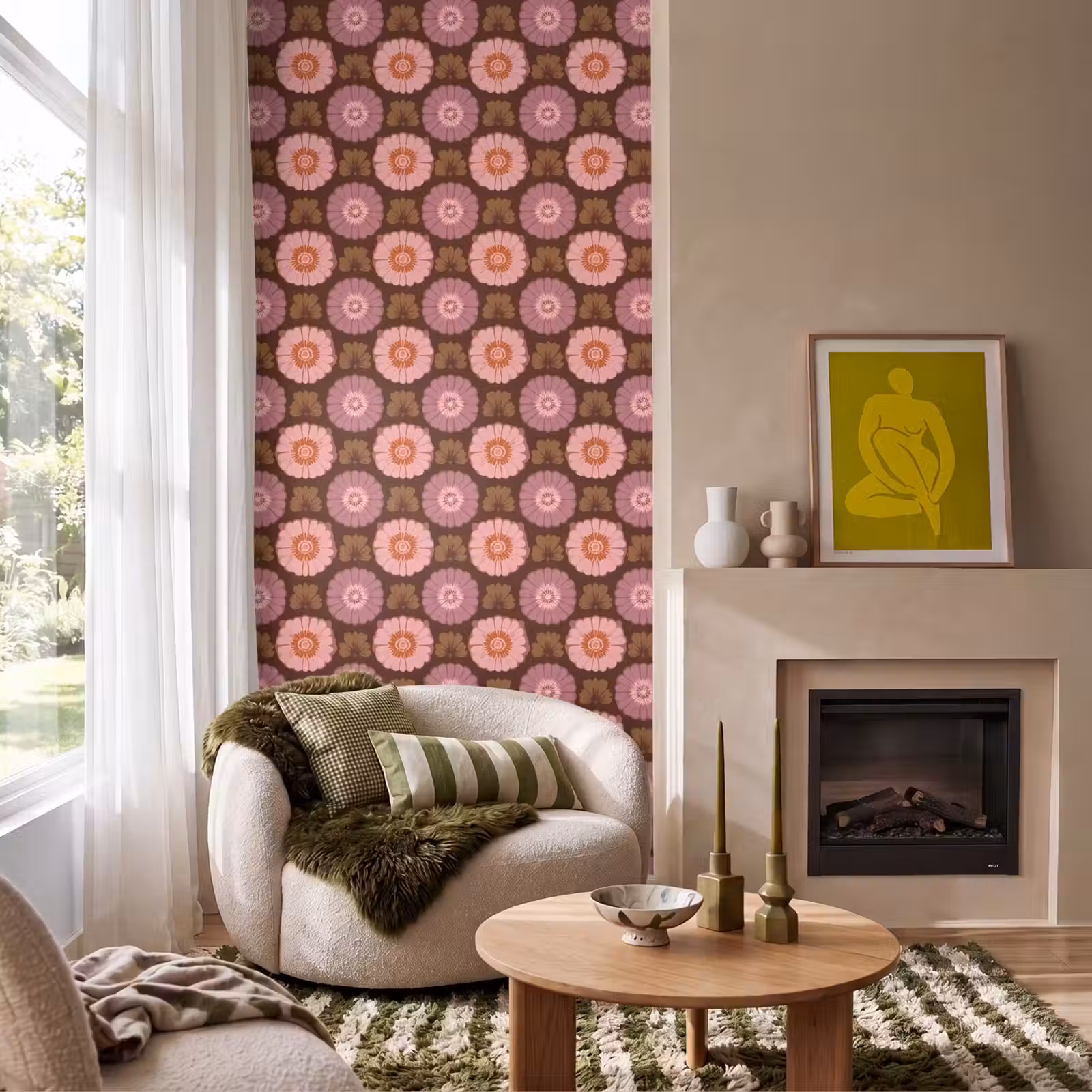 Behang - Retro - Madelief - Roze — 1