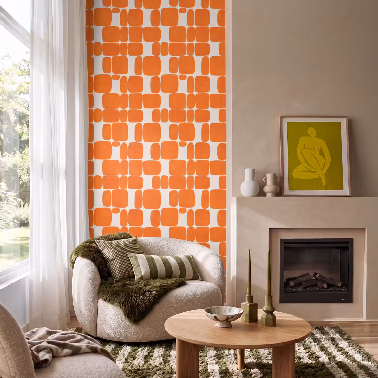 Behang - Patroon - Retro - Oranje — 1