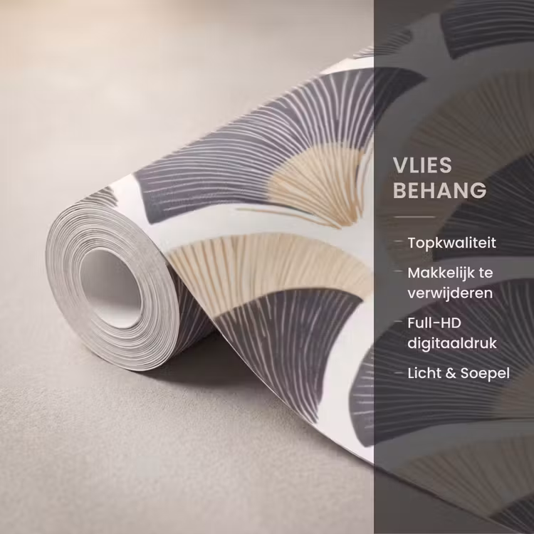 Behang - Waaier - Patroon - Zwart - Beige — 3