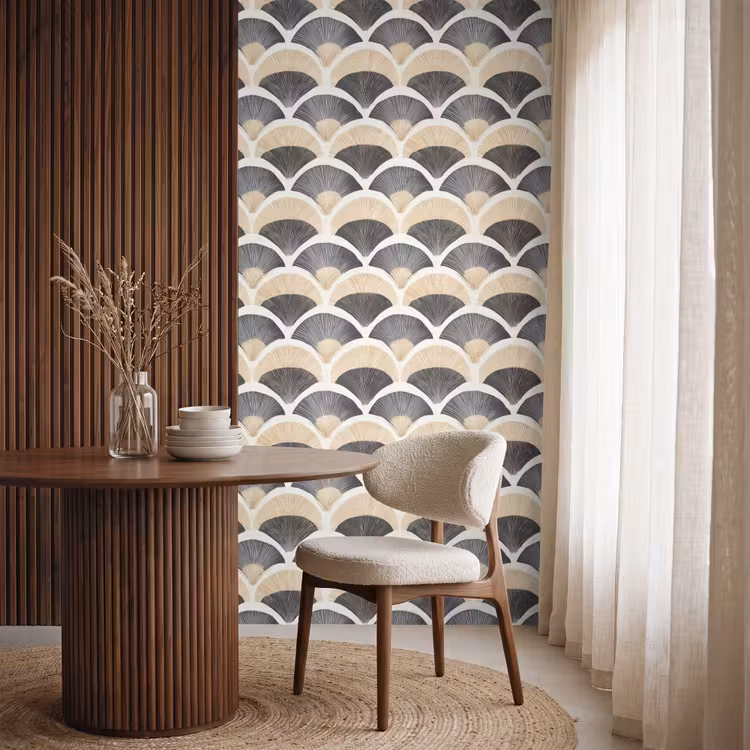 Behang - Waaier - Patroon - Zwart - Beige — 4