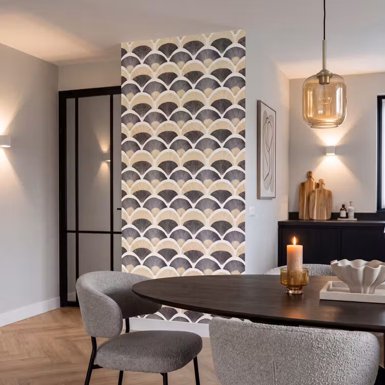 Behang - Waaier - Patroon - Zwart - Beige — 5