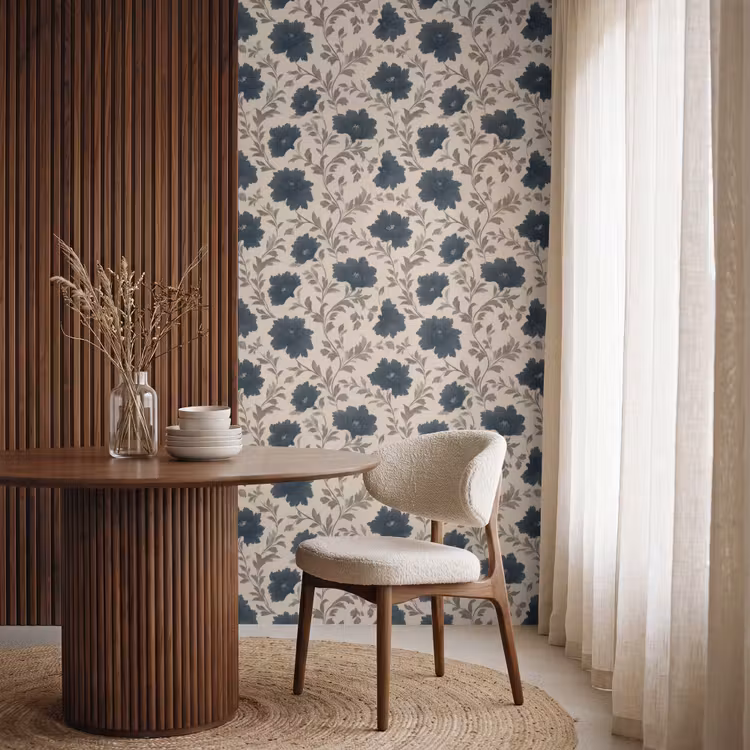 Behang - Motief - Bloemen - Zwart - Beige — 4