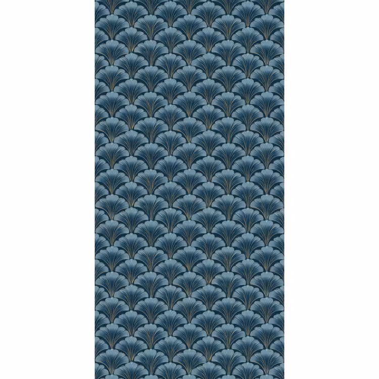 Behang - Patroon - Ginkgoblad - Blauw — 2