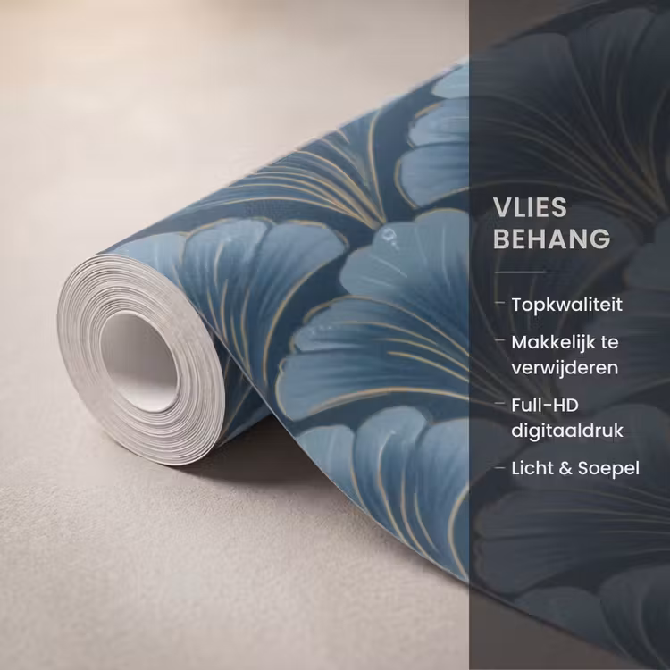 Behang - Patroon - Ginkgoblad - Blauw — 3