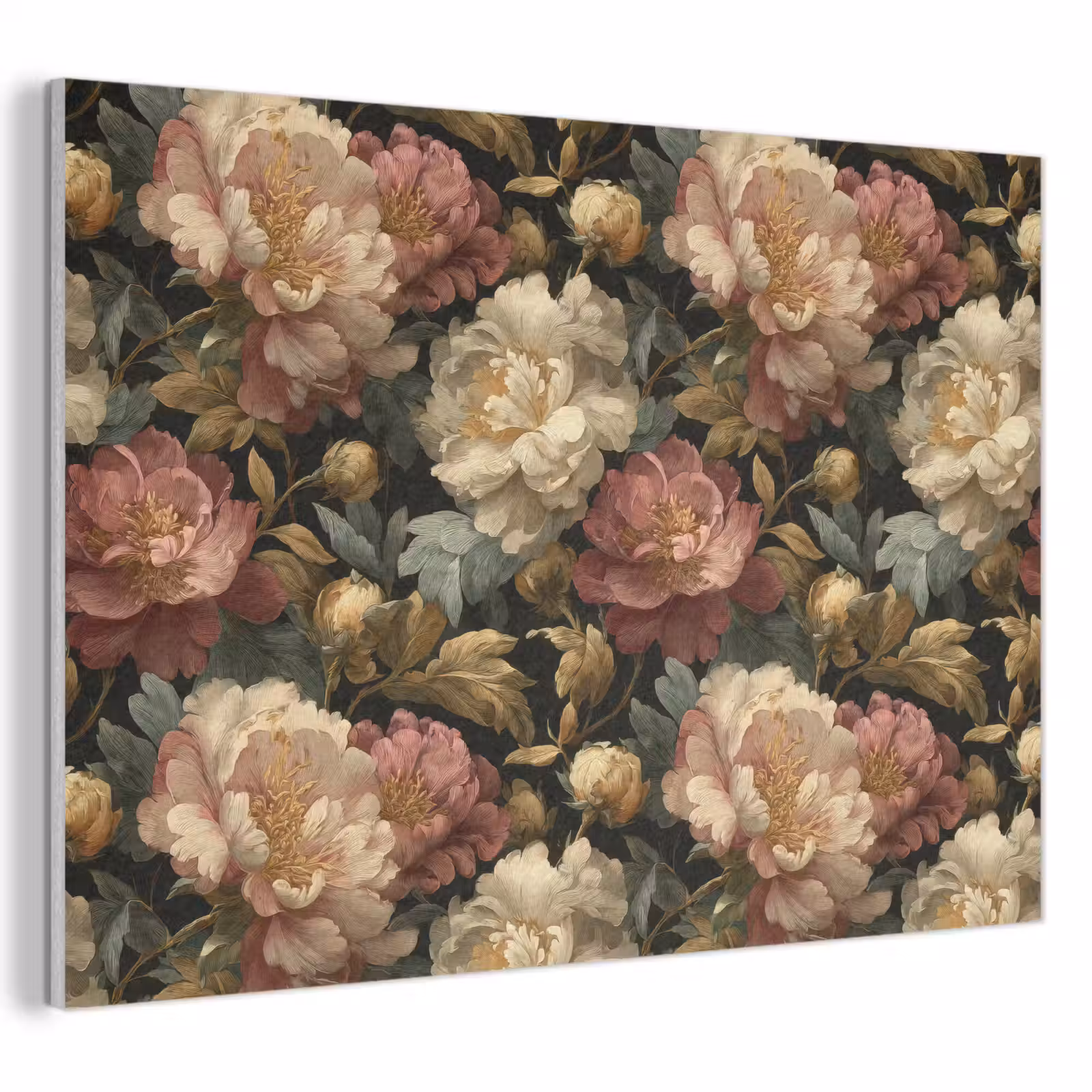 Akoestisch schilderij - Bloemen - Barok - Patroon - Roze - Crème — 1