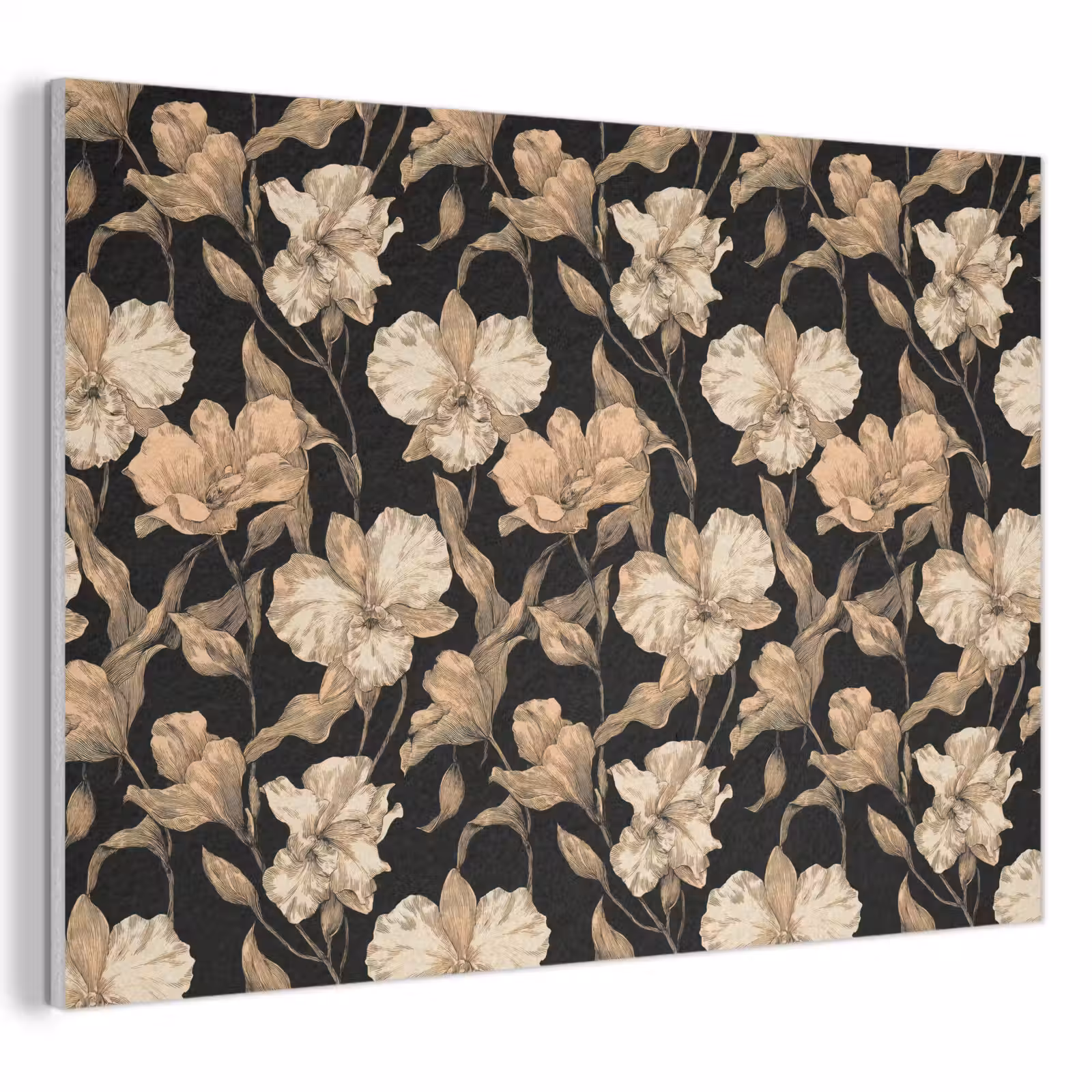 Akoestisch schilderij - Orchideeën - Lijntekening - Patroon - Beige - Zwart — 1