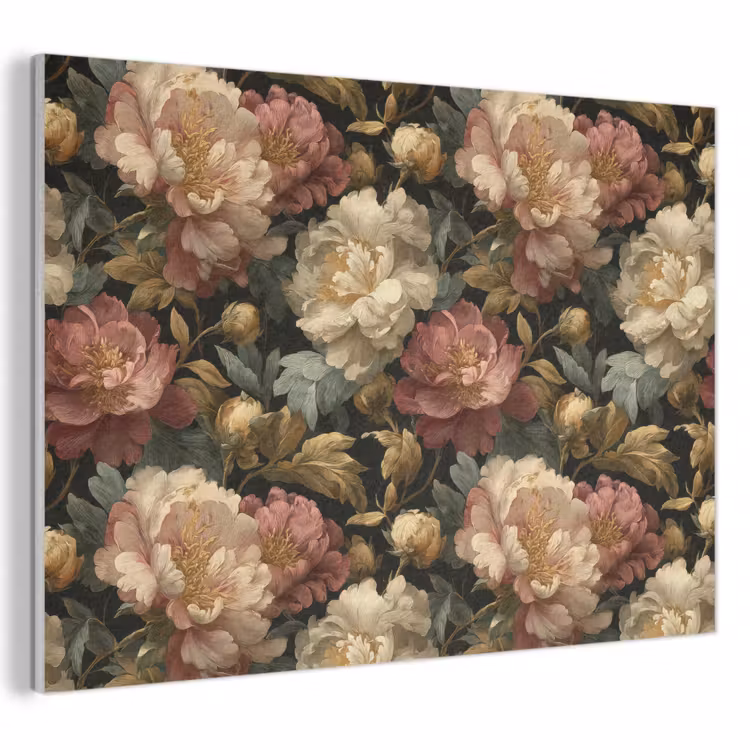 Akoestisch schilderij - Bloemen - Barok - Patroon - Roze - Crème — 1