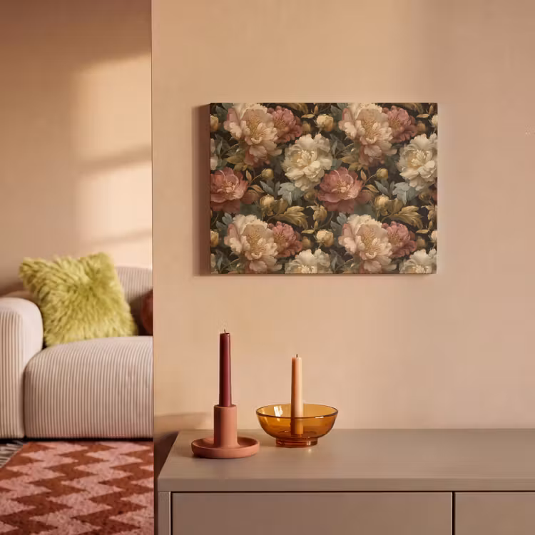 Akoestisch schilderij - Bloemen - Barok - Patroon - Roze - Crème — 2