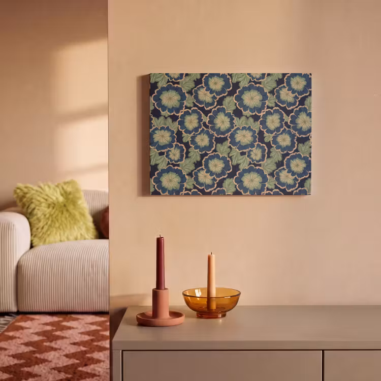 Akoestisch schilderij - Bloemen - Borduurwerk - Patroon - Blauw - Groen — 2