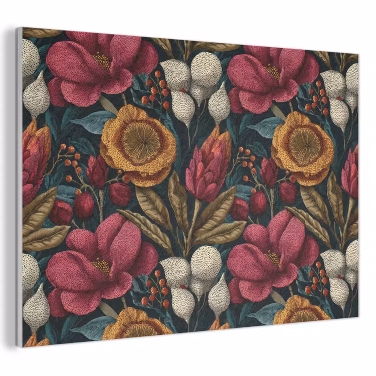 Akoestisch schilderij - Bloemen - Patroon - Rood - Goud — 1