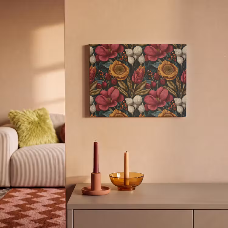Akoestisch schilderij - Bloemen - Patroon - Rood - Goud — 2