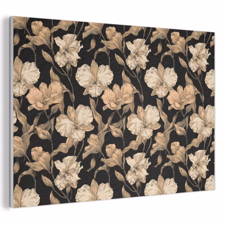 Akoestisch schilderij - Orchideeën - Lijntekening - Patroon - Beige - Zwart — 1