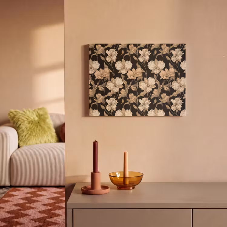 Akoestisch schilderij - Orchideeën - Lijntekening - Patroon - Beige - Zwart — 2