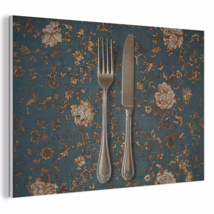 Akoestisch schilderij - Bloemen - Goud - Bestek — 1