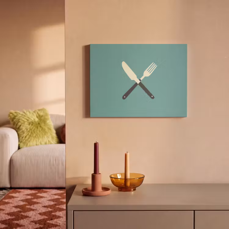 Akoestisch schilderij - Illustratie - Blauw - Bestek — 2