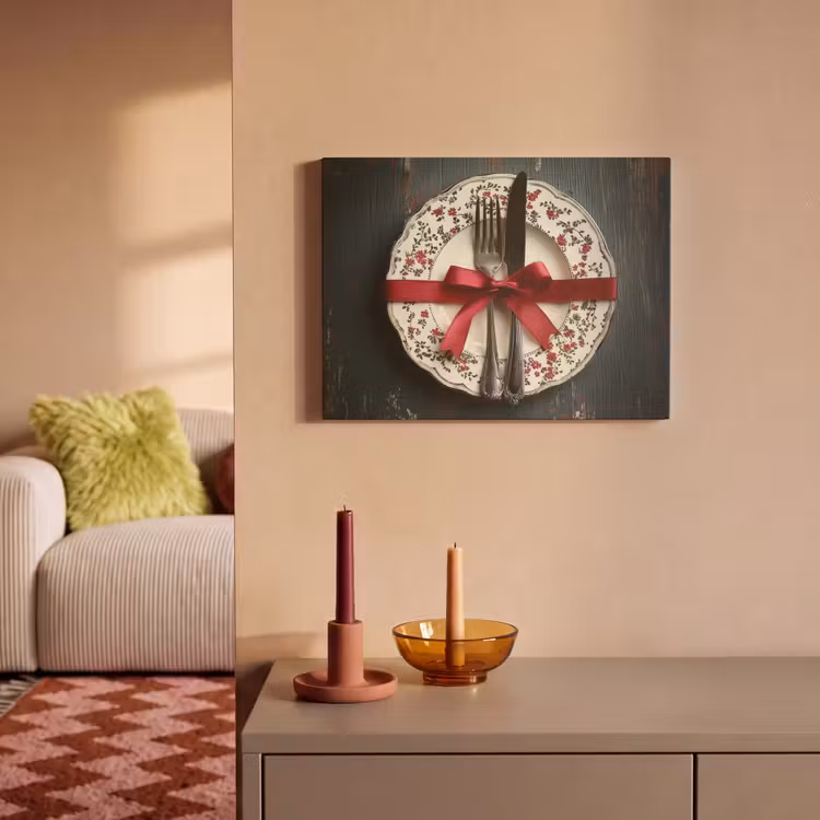 Akoestisch schilderij - Rood - Strik - Bestek — 2