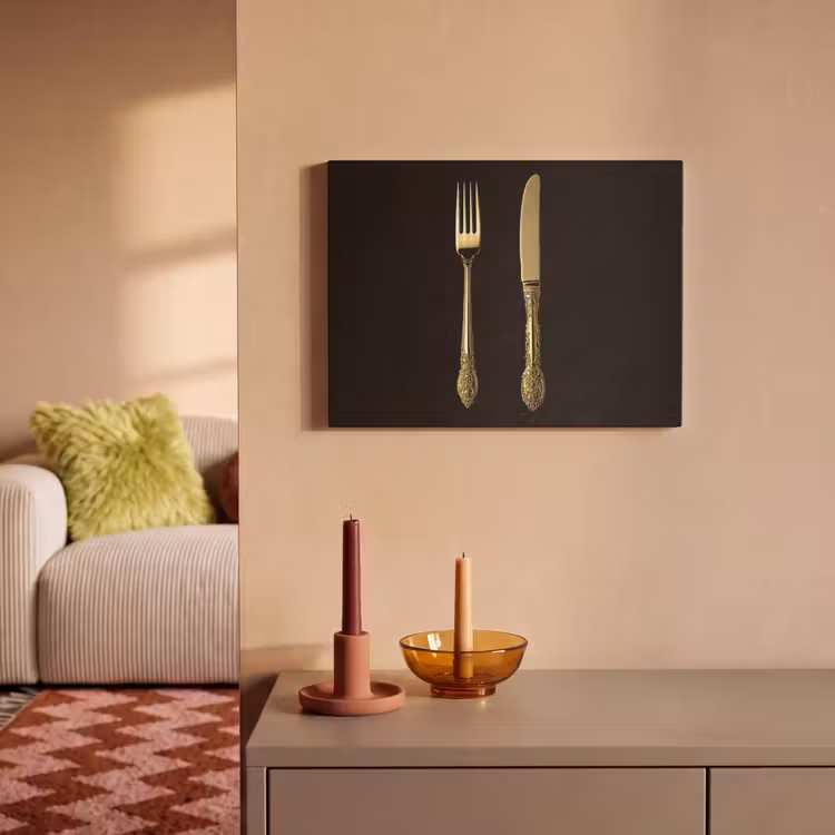 Akoestisch schilderij - Goud - Vork - Mes — 2