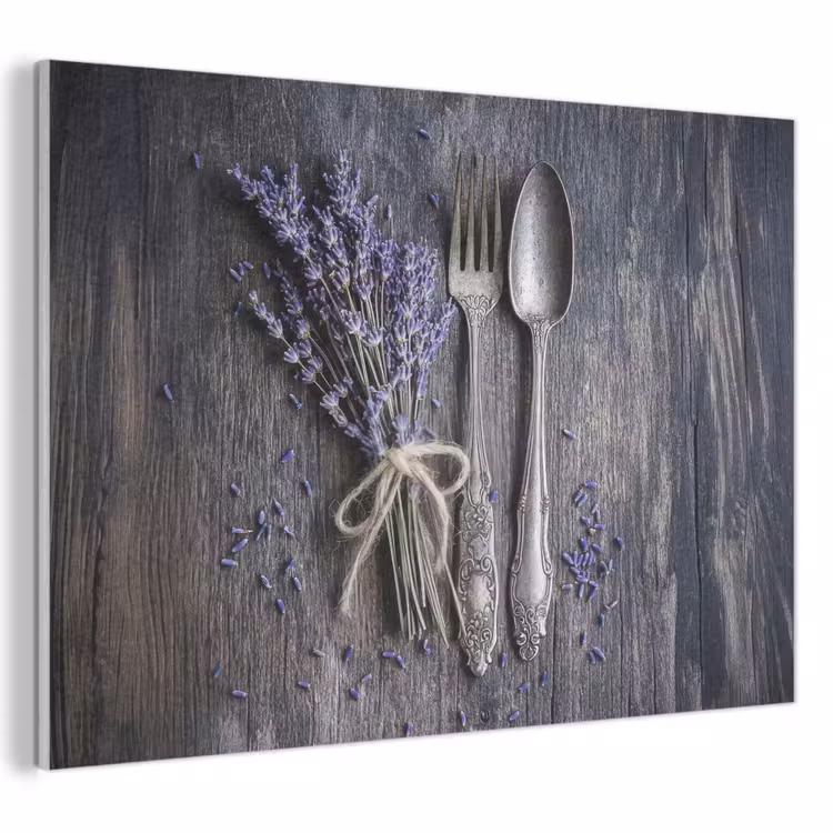 Akoestisch schilderij - Lavendel - Lepel - Vork — 1