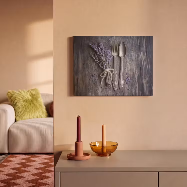 Akoestisch schilderij - Lavendel - Lepel - Vork — 2