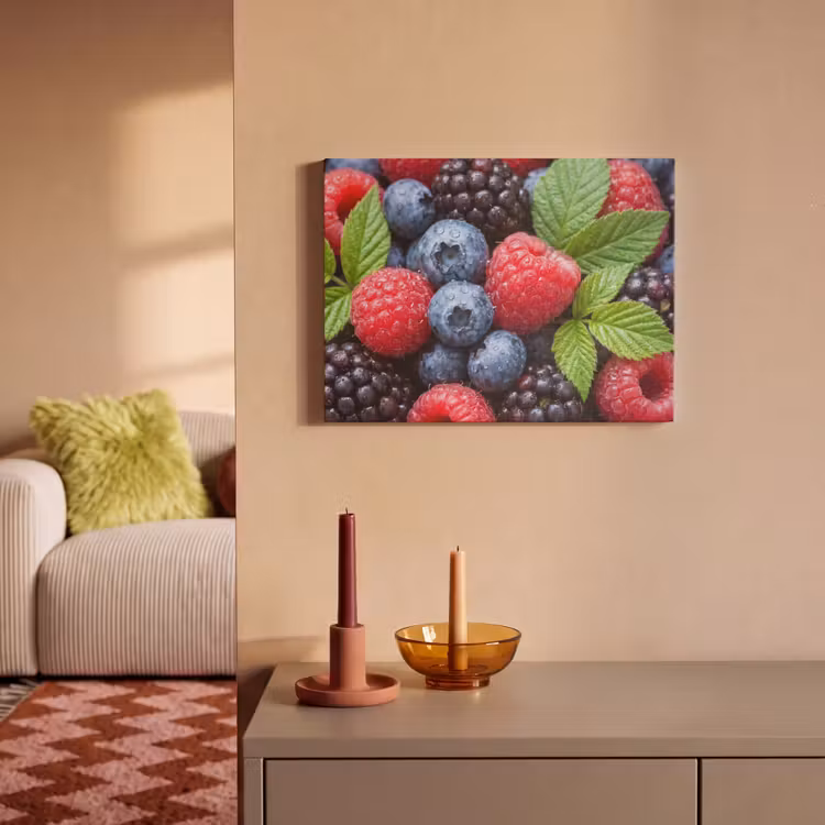 Akoestisch schilderij - Bessen - Vers - Waterdruppels - Kleurrijk - Eten — 2