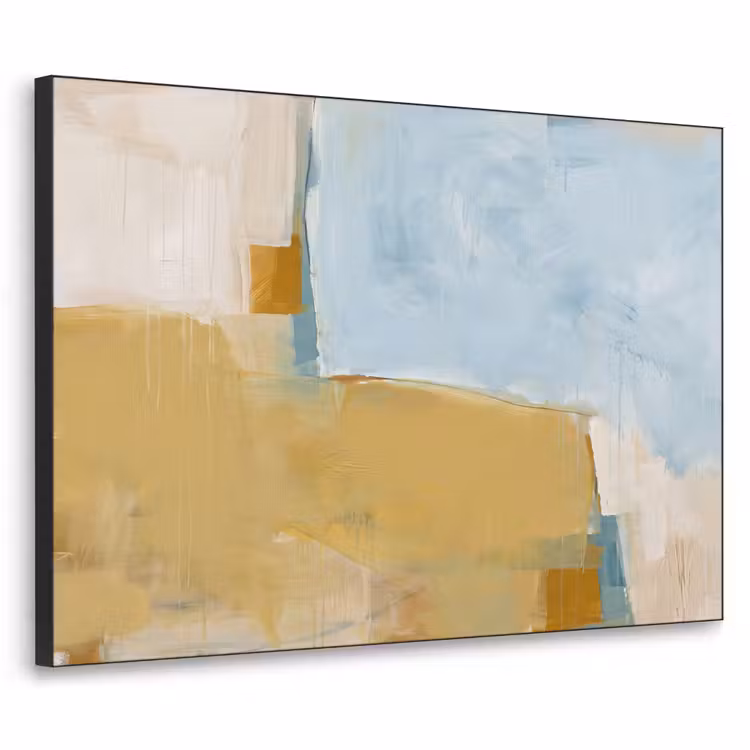 Art Frame - Abstracte Verfstreken Lichtblauw Oker