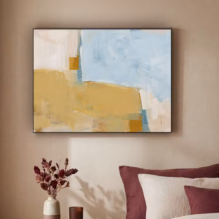 Art Frame - Abstracte Verfstreken Lichtblauw Oker — 3