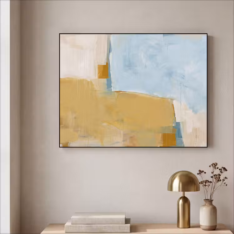 Art Frame - Abstracte Verfstreken Lichtblauw Oker — 5