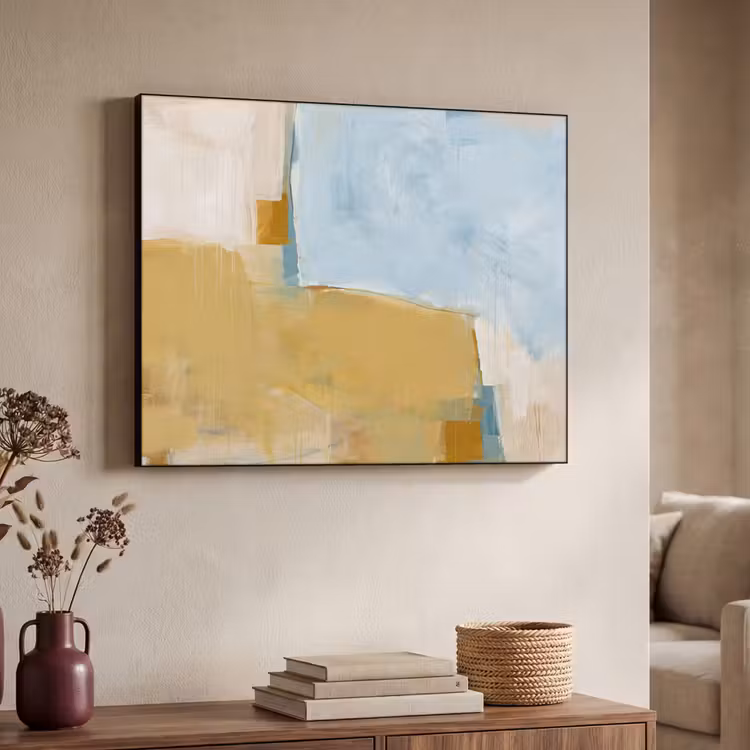 Art Frame - Abstracte Verfstreken Lichtblauw Oker — 7