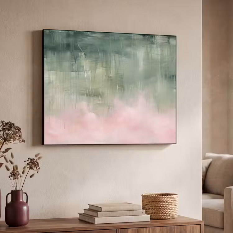 Art Frame - Abstracte Verfstreken Saliegroen Roze — 7