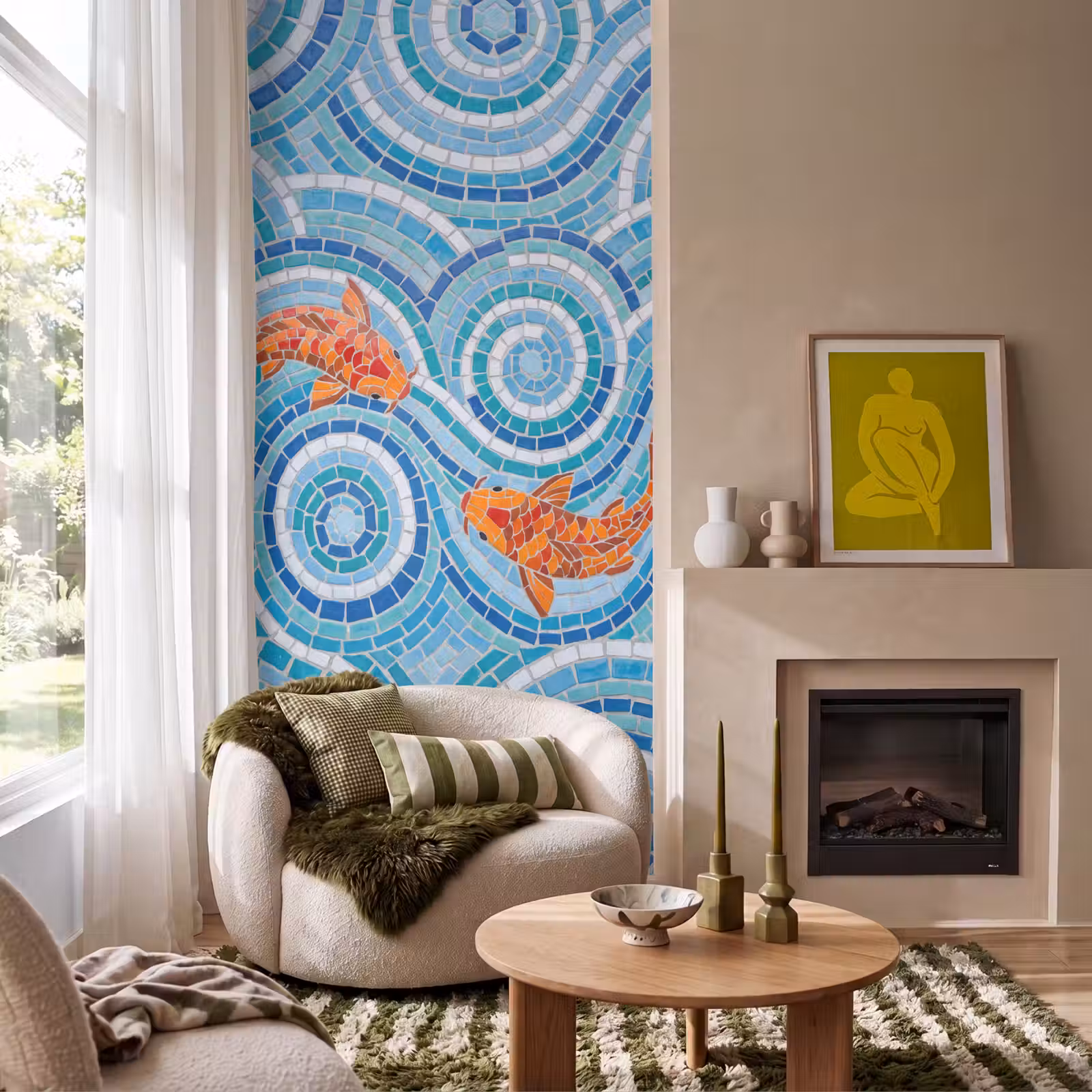 Behang - Vis - Mozaïek - Water - Decoratief - Blauw — 1