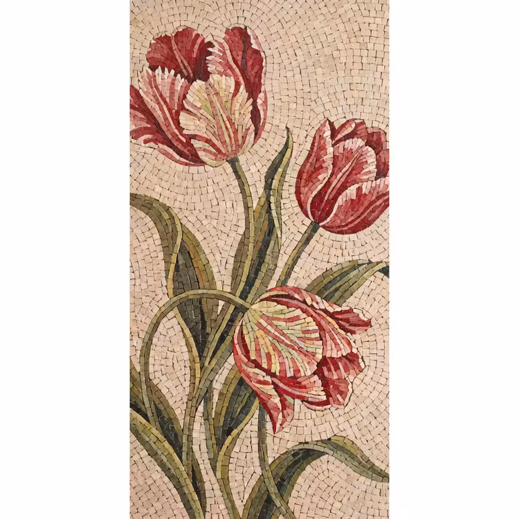 Behang - Bloemen - Mozaïek - Rood - Groen - Kunst — 2
