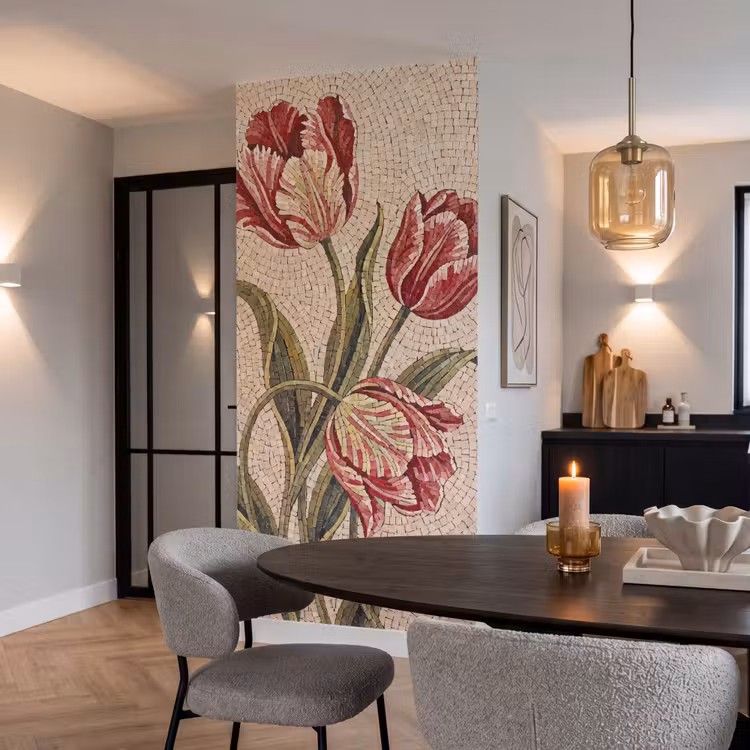 Behang - Bloemen - Mozaïek - Rood - Groen - Kunst — 5