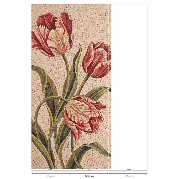 Behang - Bloemen - Mozaïek - Rood - Groen - Kunst — 6