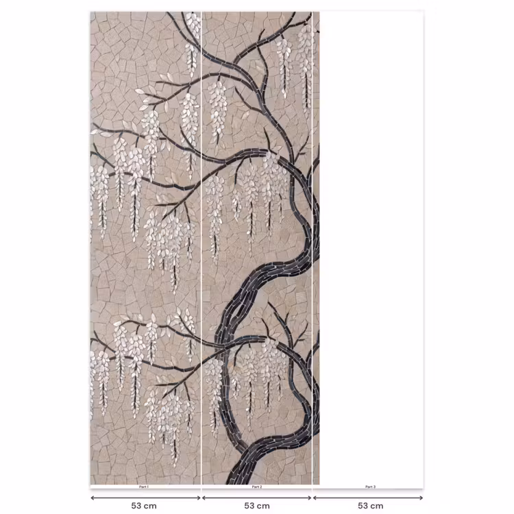 Behang - Boom - Bloemen - Mozaïek - Kunst - Wit — 6