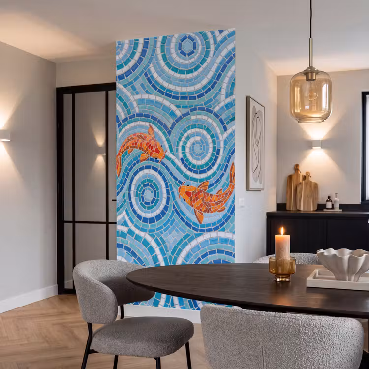 Behang - Vis - Mozaïek - Water - Decoratief - Blauw — 5