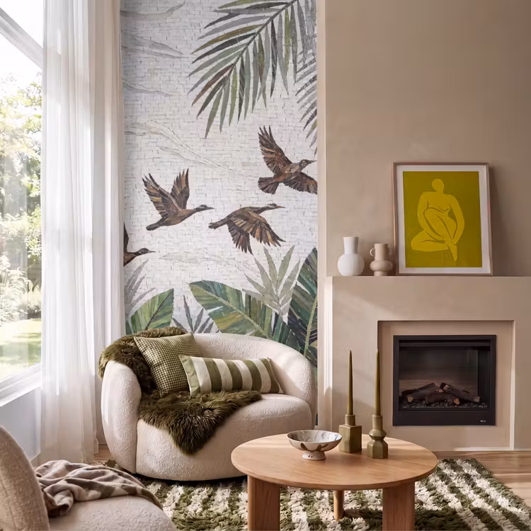 Behang - Vogel - Vliegend - Tropisch - Mozaïek - Groen — 1
