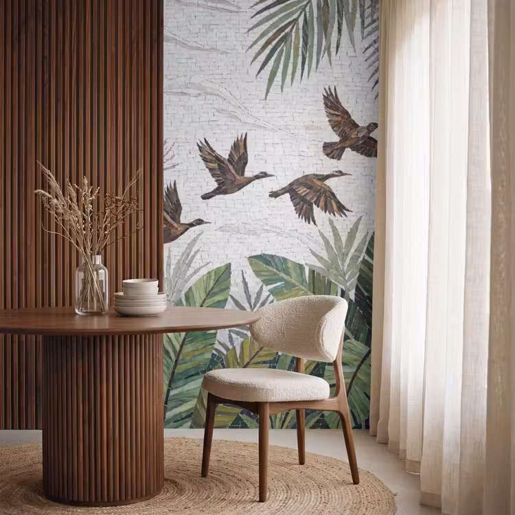 Behang - Vogel - Vliegend - Tropisch - Mozaïek - Groen — 4