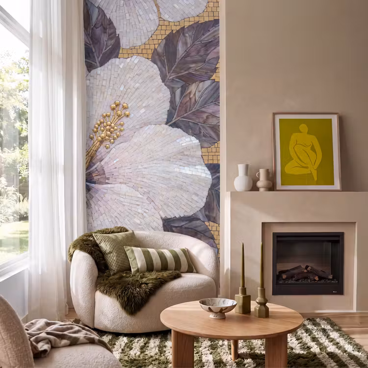 Behang - Bloemen - Mozaïek - Kunst - Modern - Goud — 1