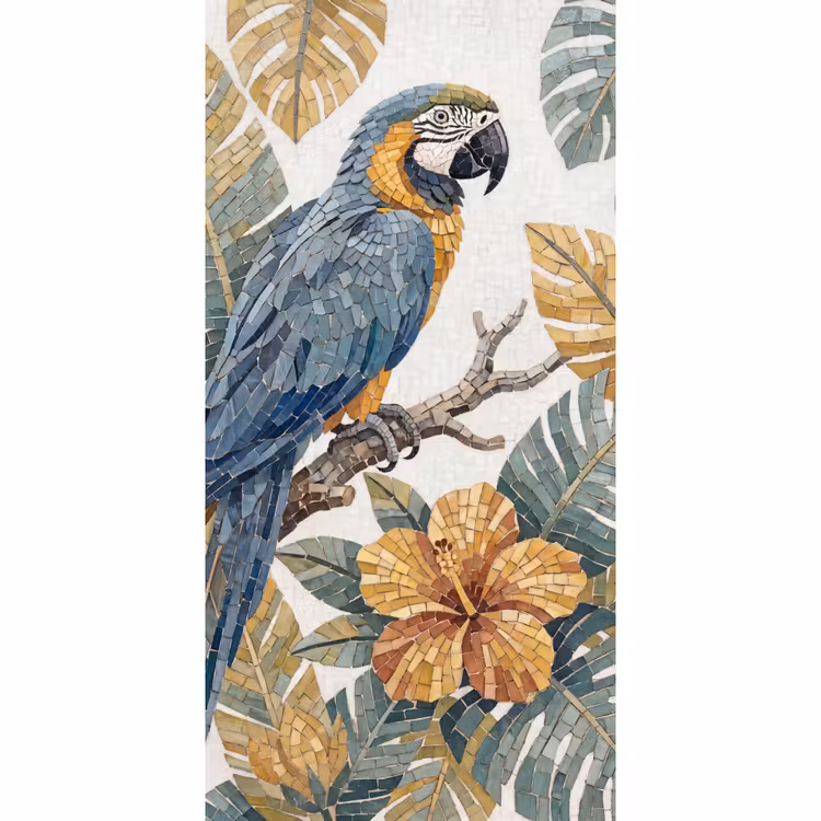 Behang - Vogel - Tak - Natuur - Mozaïek - Blauw — 2