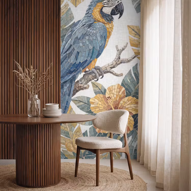 Behang - Vogel - Tak - Natuur - Mozaïek - Blauw — 4