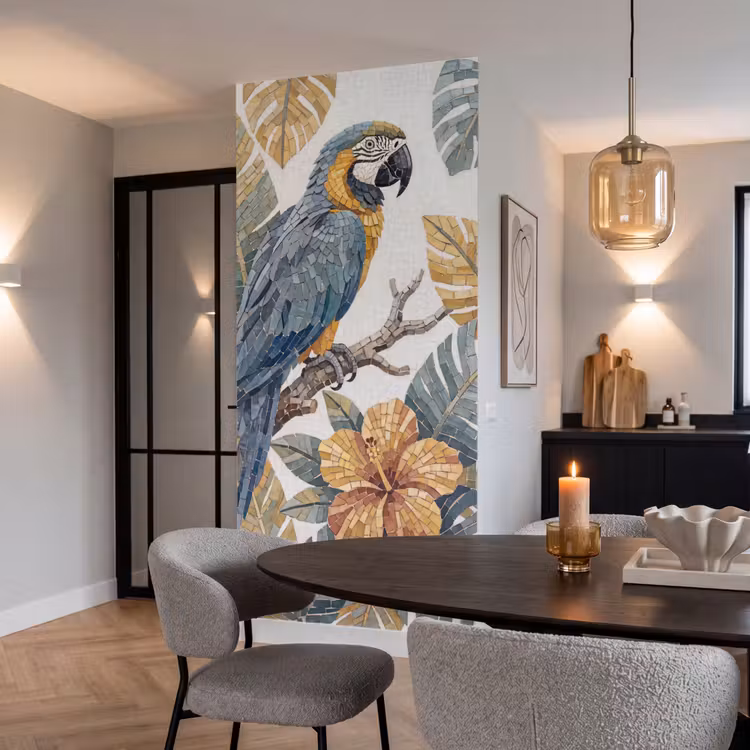 Behang - Vogel - Tak - Natuur - Mozaïek - Blauw — 5