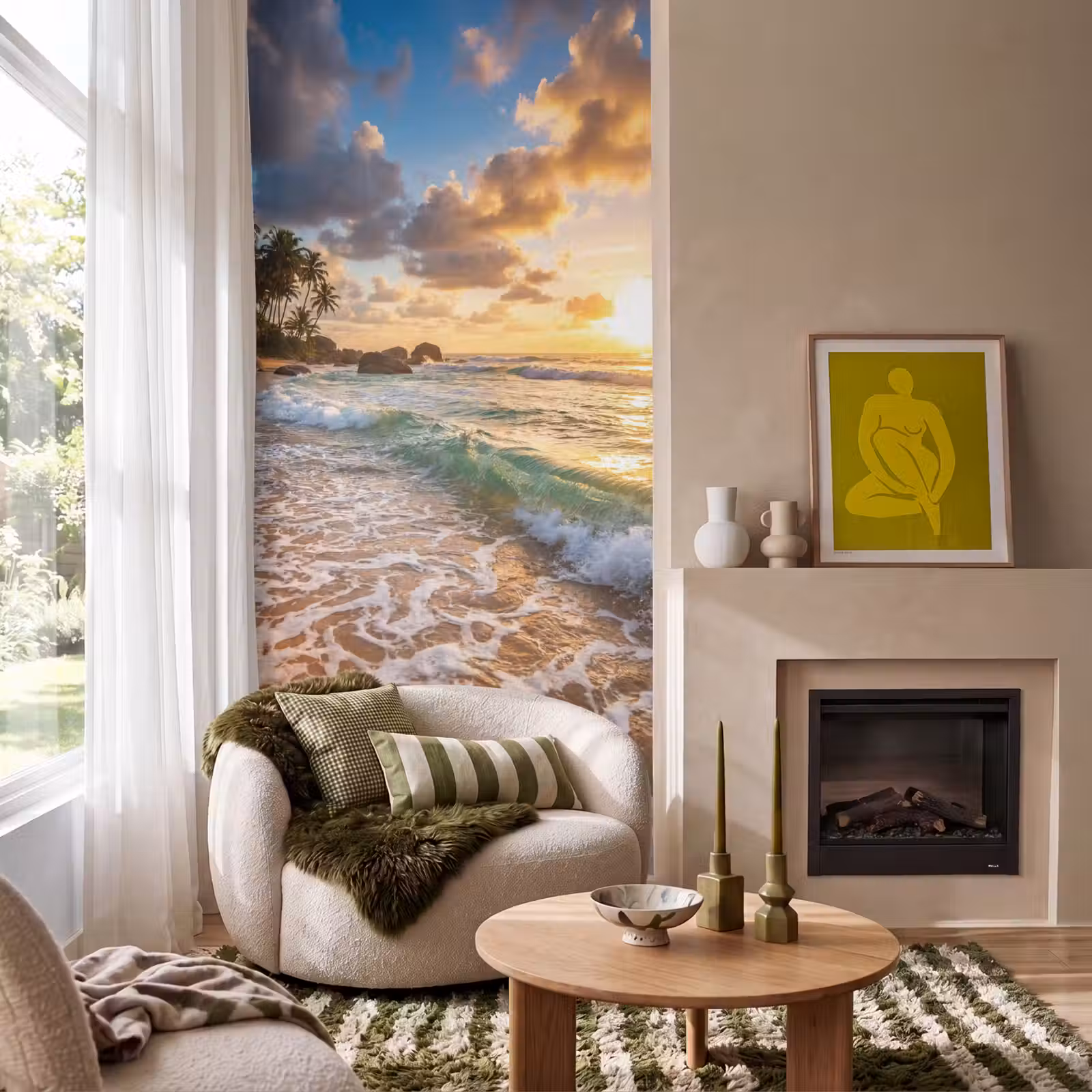 Behang - Strand - Zonsondergang - Golven - Natuur - Goud — 1