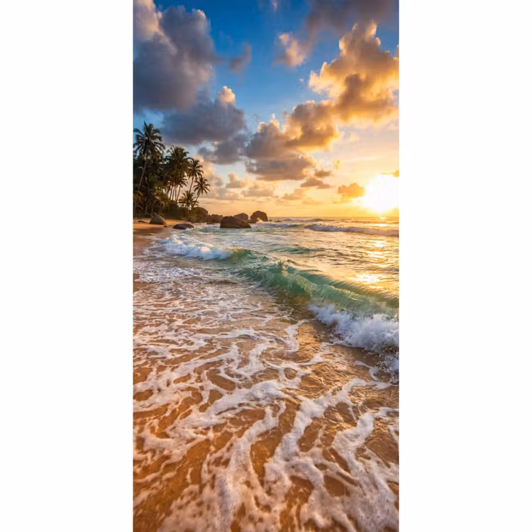 Behang - Strand - Zonsondergang - Golven - Natuur - Goud — 2