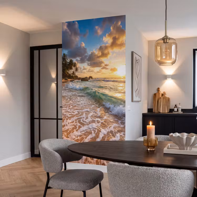 Behang - Strand - Zonsondergang - Golven - Natuur - Goud — 5