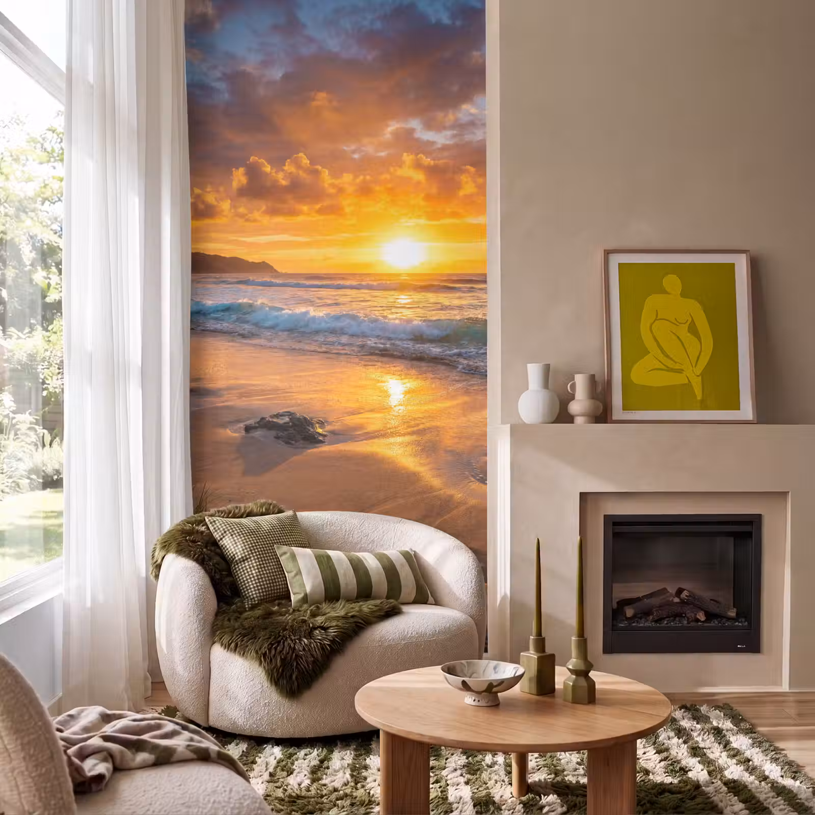 Behang - Strand - Zonsondergang - Golven - Natuur - Oranje — 1