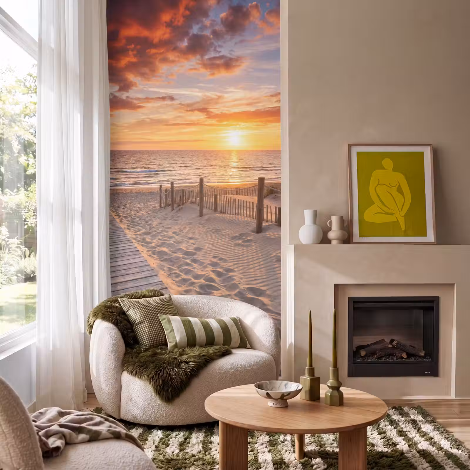 Behang - Strand - Zonsondergang - Zee - Natuur - Oranje — 1