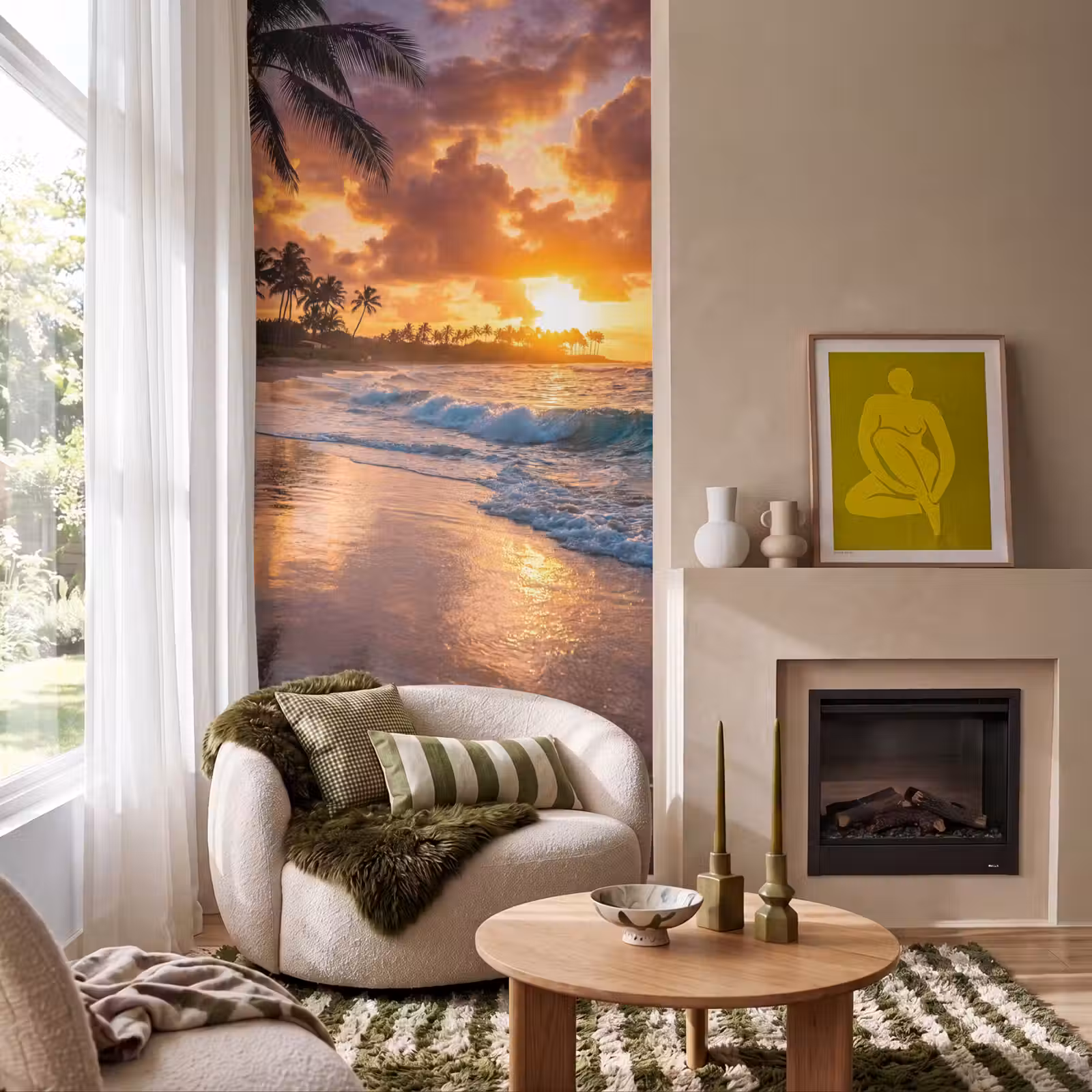Behang - Strand - Zonsopgang - Tropisch - Natuur - Oranje — 1