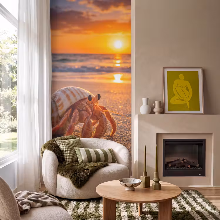 Behang - Kreeft - Strand - Natuur - Zonsondergang - Oranje β 1